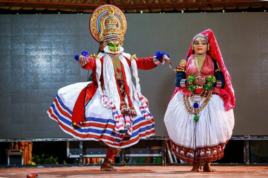 Kerala Kathakali classical dance-drama with elaborate facial makeup and costume