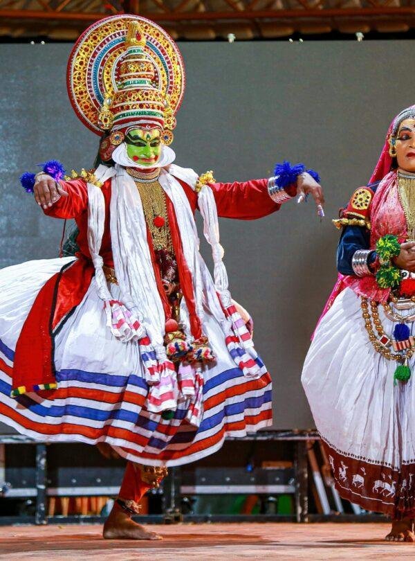 Kerala Kathakali classical dance-drama with elaborate facial makeup and costume