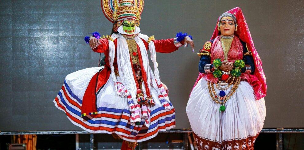Kerala Kathakali classical dance-drama with elaborate facial makeup and costume
