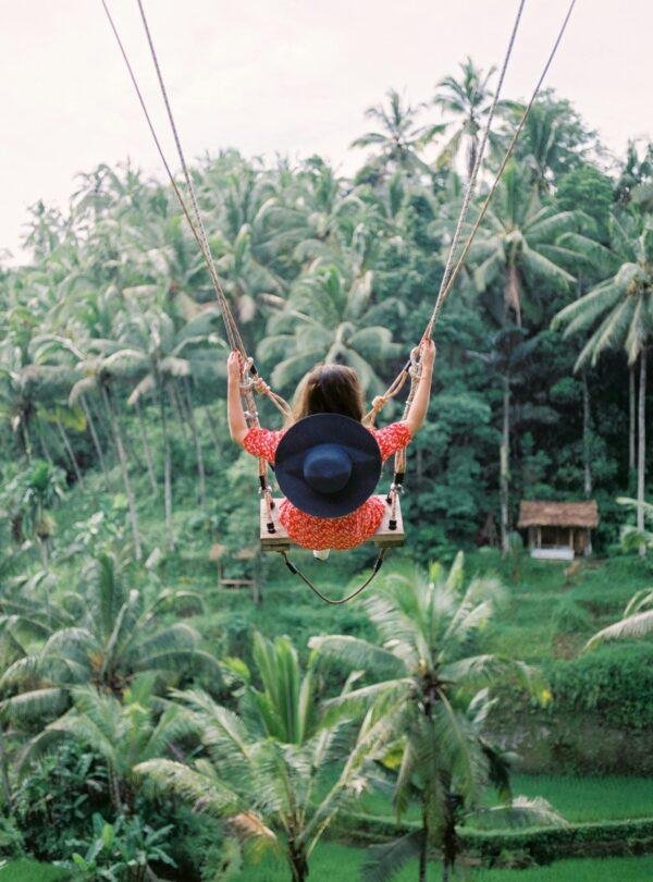 Bali jungle swing over lush tropical forest scenery in Bali Indonesia