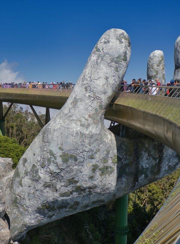 Ba Na Hills scenic tour view with Golden Bridge and mountain landscape in Vietnam