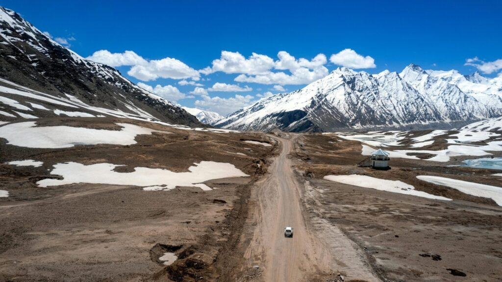 Chang La Pass high‑altitude road in Ladakh Himalayas India with mountain scenery