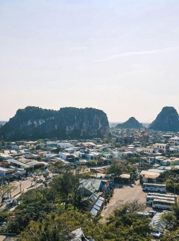 Marble Mountains limestone peaks and scenic landscape near Da Nang, Vietnam