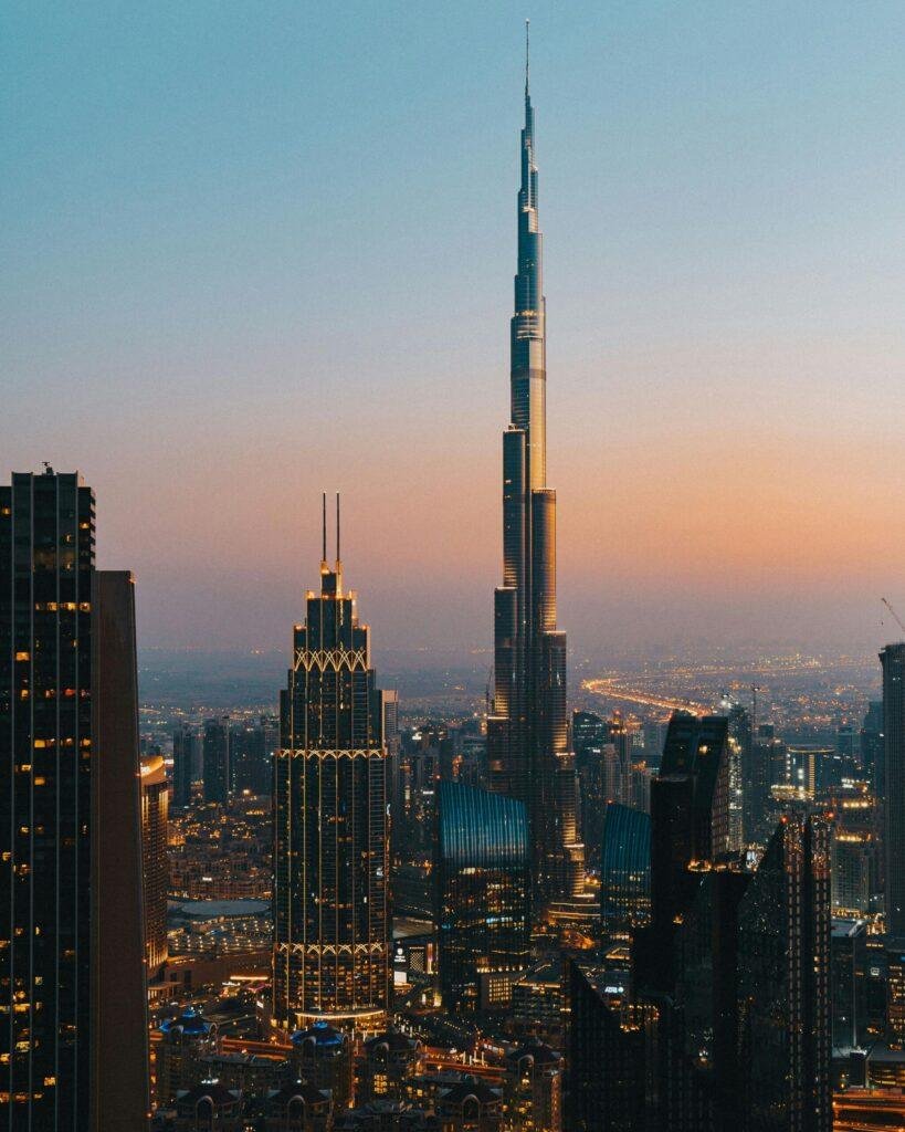 Burj Khalifa skyline view in Dubai with the world’s tallest building United Arab Emirates