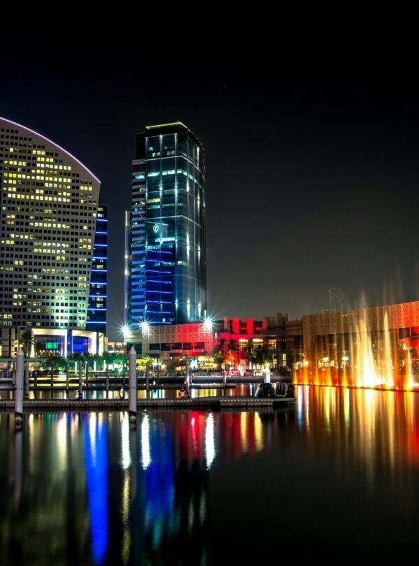 Dubai Marina dhow cruise with skyline views and waterfront sightseeing in United Arab Emirates