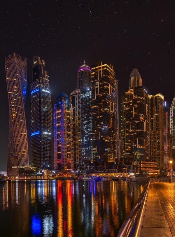 Dubai Marina waterfront with skyline views United Arab Emirates
