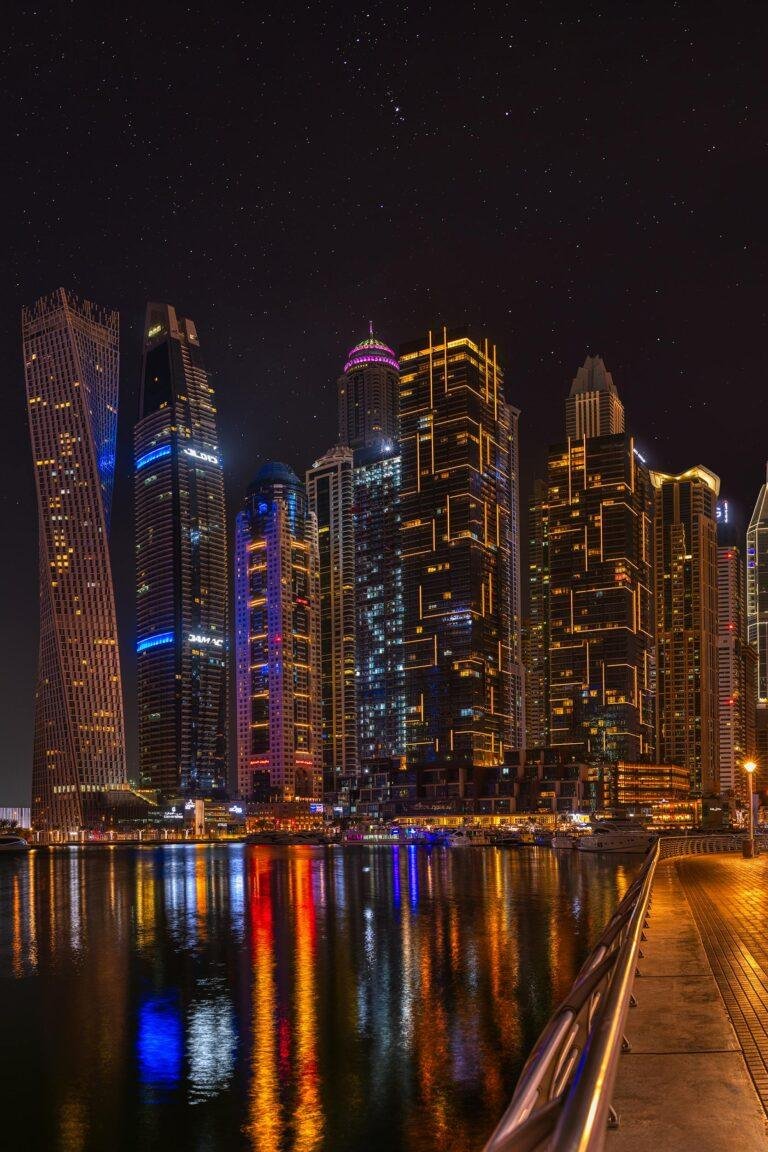 Dubai Marina waterfront with skyline views United Arab Emirates