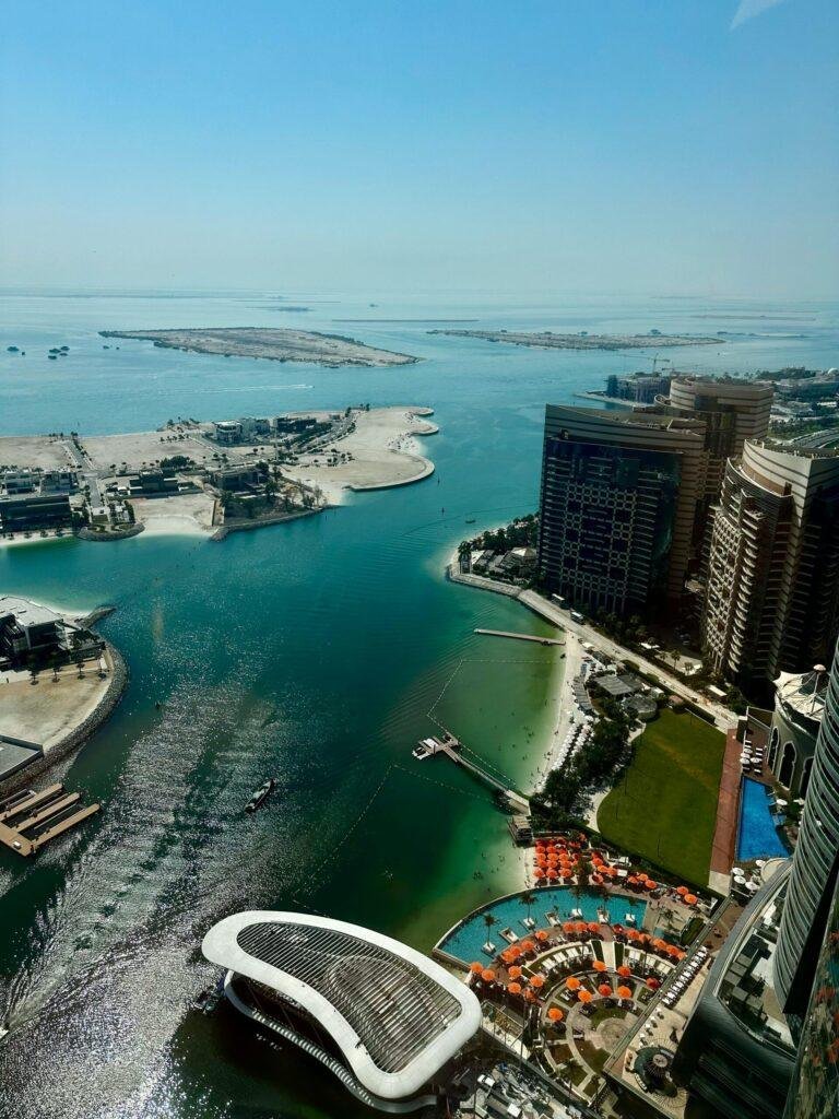 Aerial view of Palm Jumeirah artificial island in Dubai United Arab Emirates
