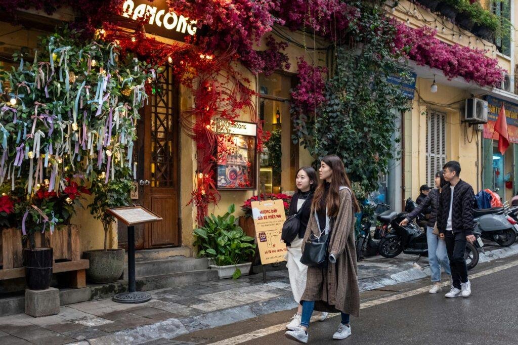 Hanoi city streetscape with historic and modern buildings in Vietnam
