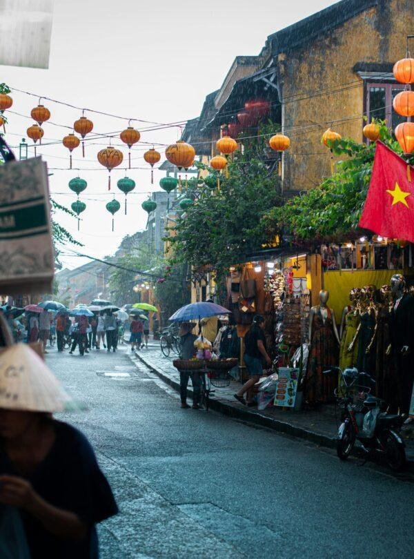 Hoi An Ancient Town historic street scene with traditional Vietnamese architecture, Vietnam