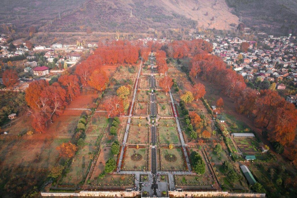 Nishat Garden terraced Mughal garden with fountains and lush greenery in Srinagar, Kashmir, India