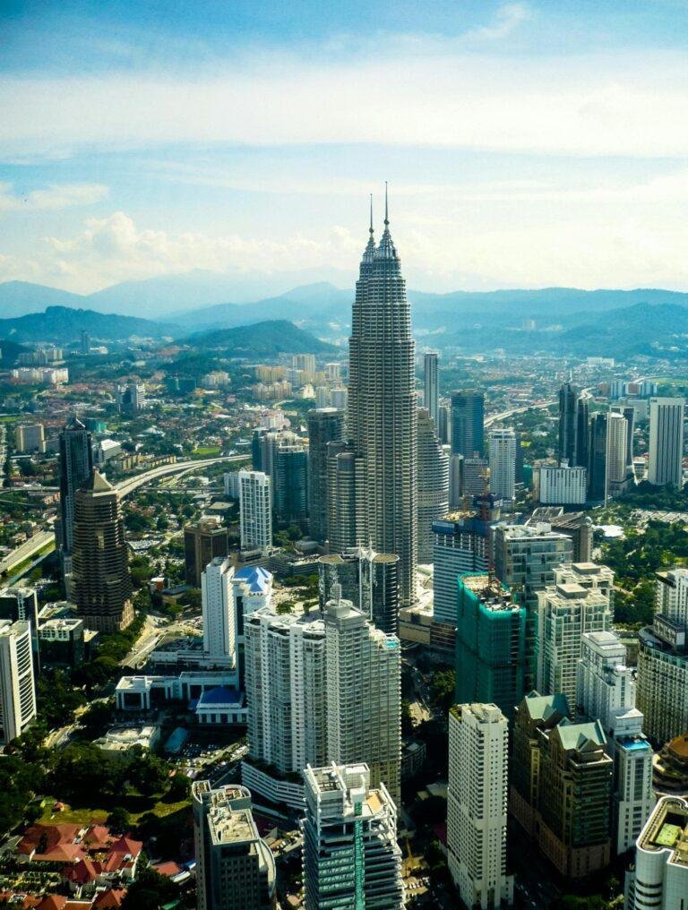 Cityscape view of Kuala Lumpur skyline with skyscrapers and urban landscape in Malaysia