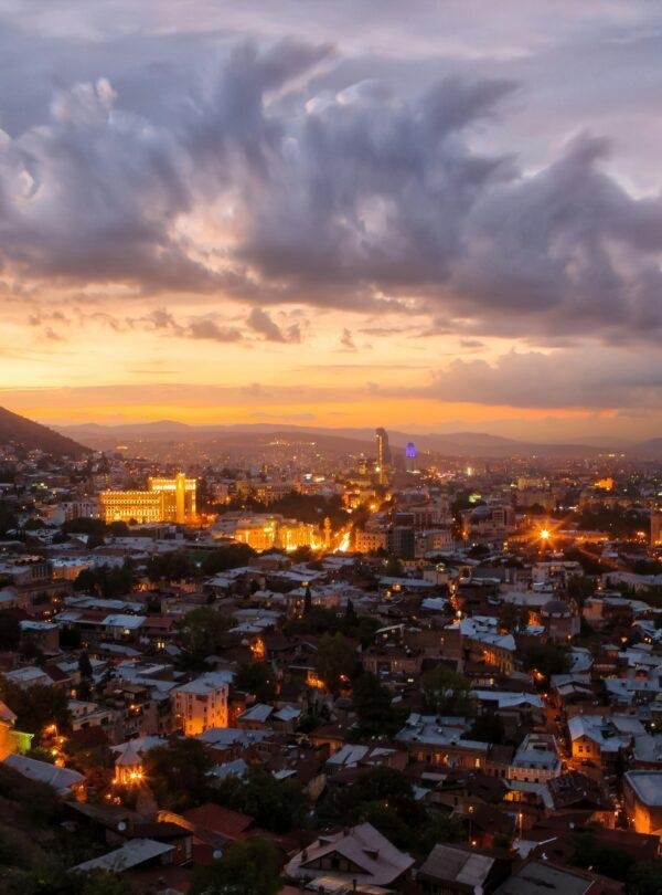 Hilltop view of Sighnaghi, the romantic “City of Love” in Kakheti, Georgia with cobblestone streets and pastel houses overlooking Alazani Valley
