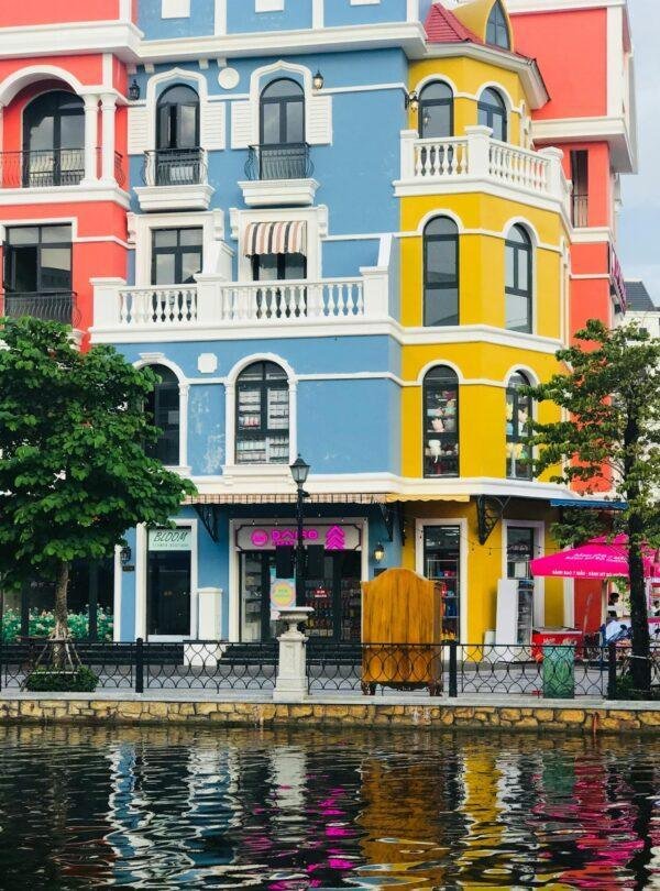 Scenic view of Hoi An Ancient Town with old buildings and lanterns in Vietnam