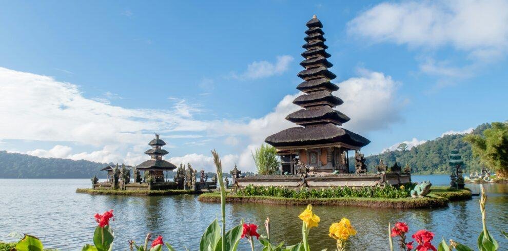 Tanah Lot sea temple at sunset overlooking the Indian Ocean